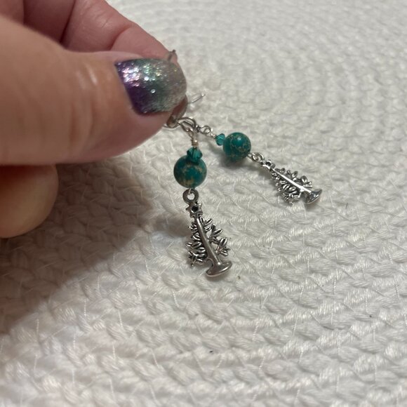Nature GREEN SEA SEDIMENT JASPER & CRYSTAL Silver TREE Handmade Earrings #201D - Picture 3 of 3
